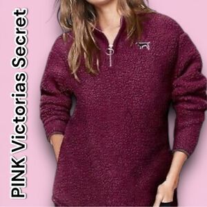 Preowned Women's Victoria’s Secret PINK Sherpa Boyfriend Quarter Zip Jacket - S